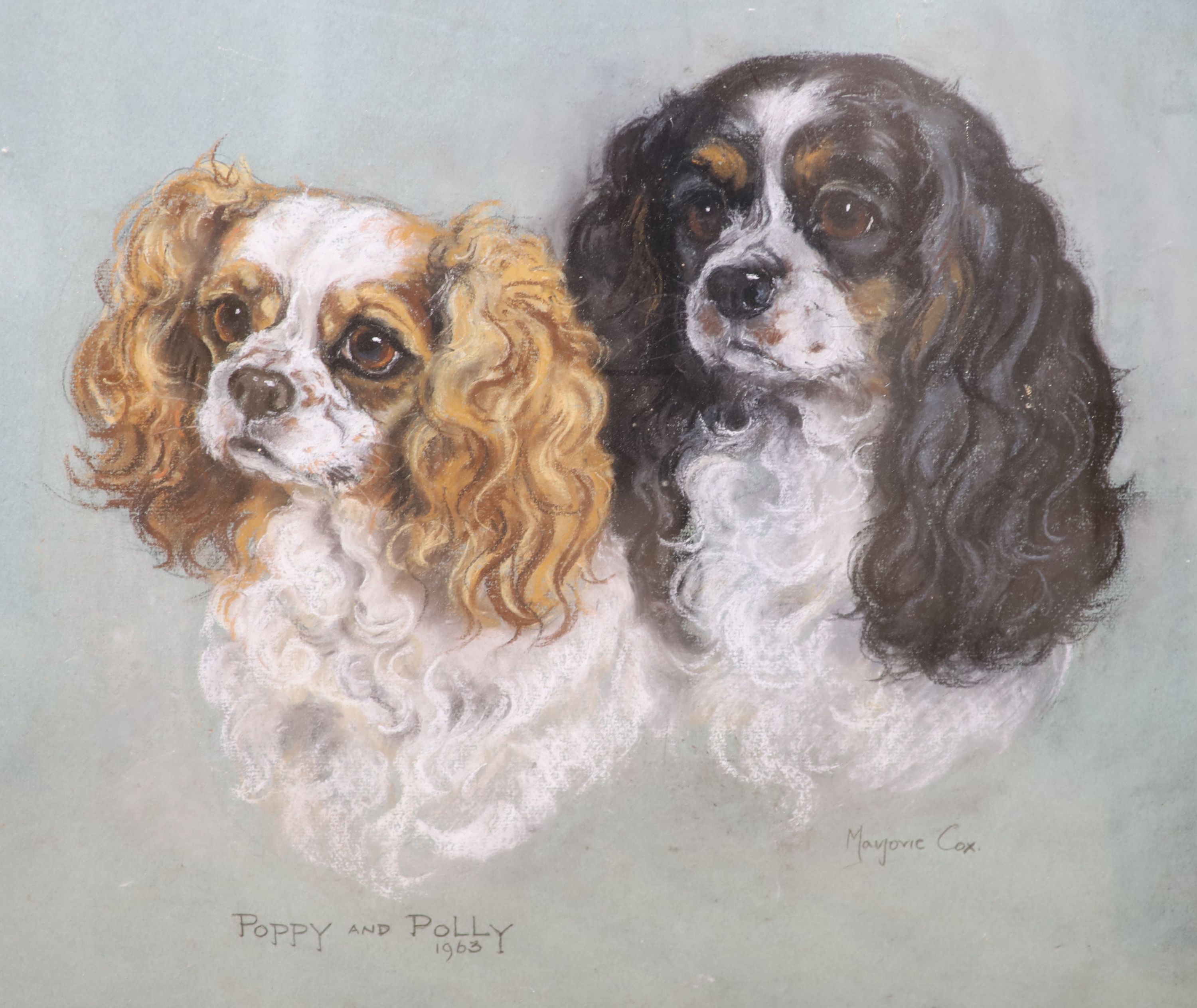 Marjorie Cox (British, 1915-2003) ‘Poppy & Polly’, Study of two Cavalier King Charles Spaniels, signed and dated 1963, Castle on paper, framed and glazed, 43 x 50cm.
